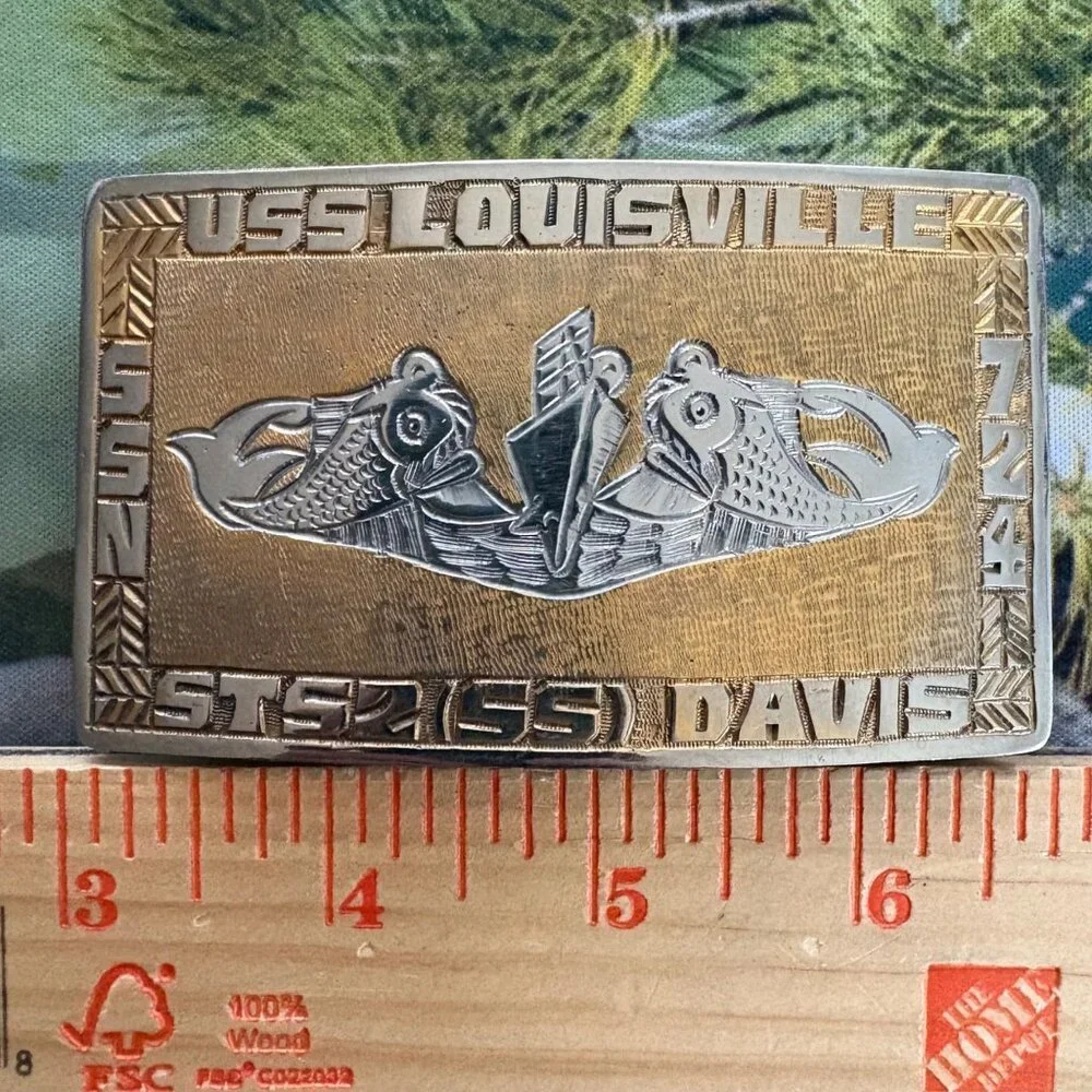 USS Louisville SSN-724 STS2(SS)‎ Davis Belt Buckle Gold & Silver Tone Sub Navy